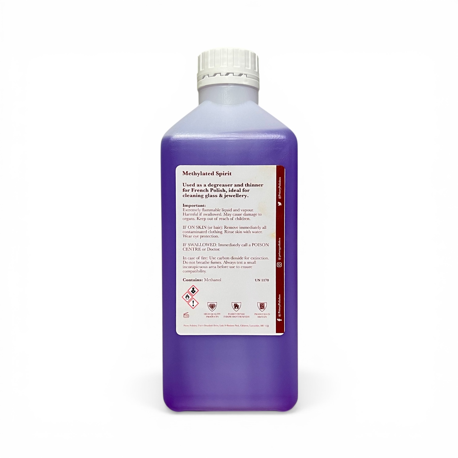 Priory Polishes Methylated Spirit back label